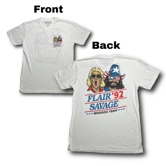 WWE RSVLTS Ric Flair Macho Man Randy Savage 92 Wrestling White T-Shirt - Large - Picture 1 of 9